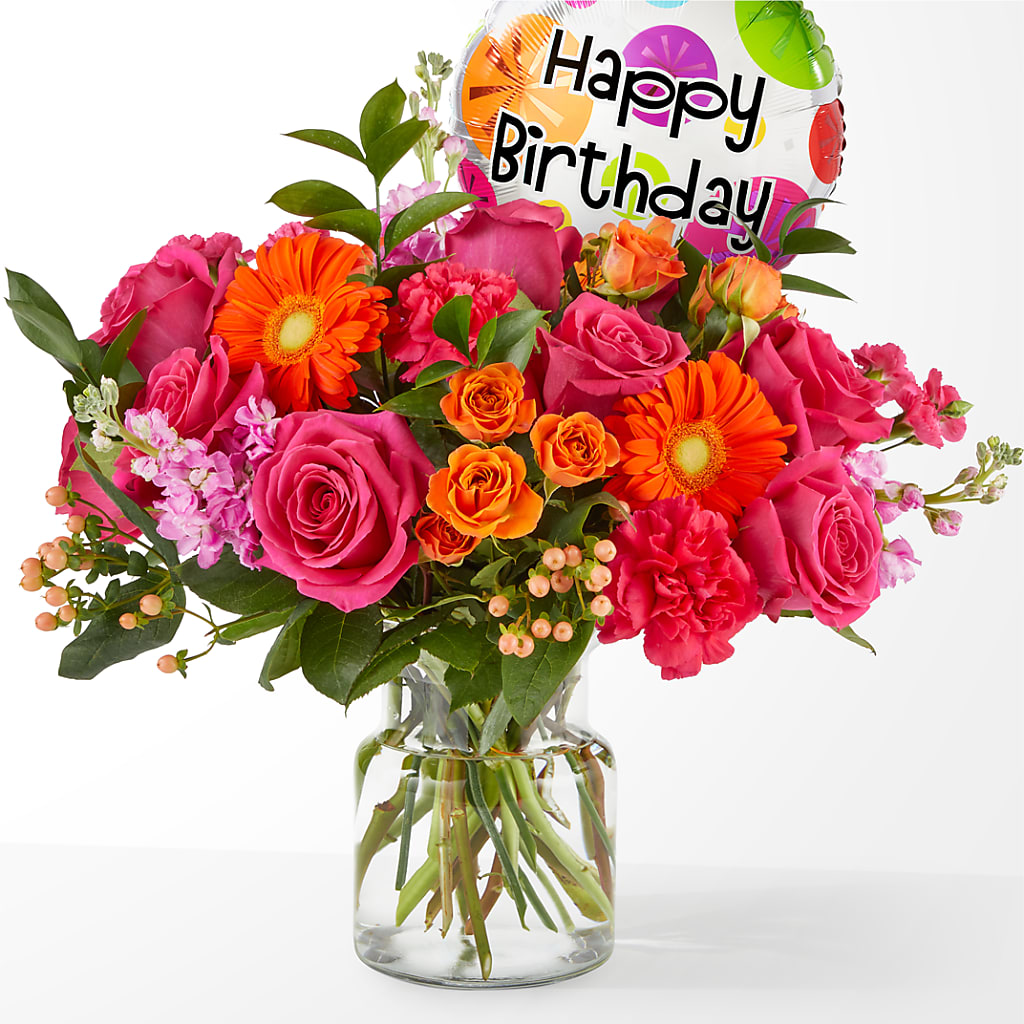 Fiesta Bouquet with Birthday Balloon – Attitudes-n-designs, Houma LA