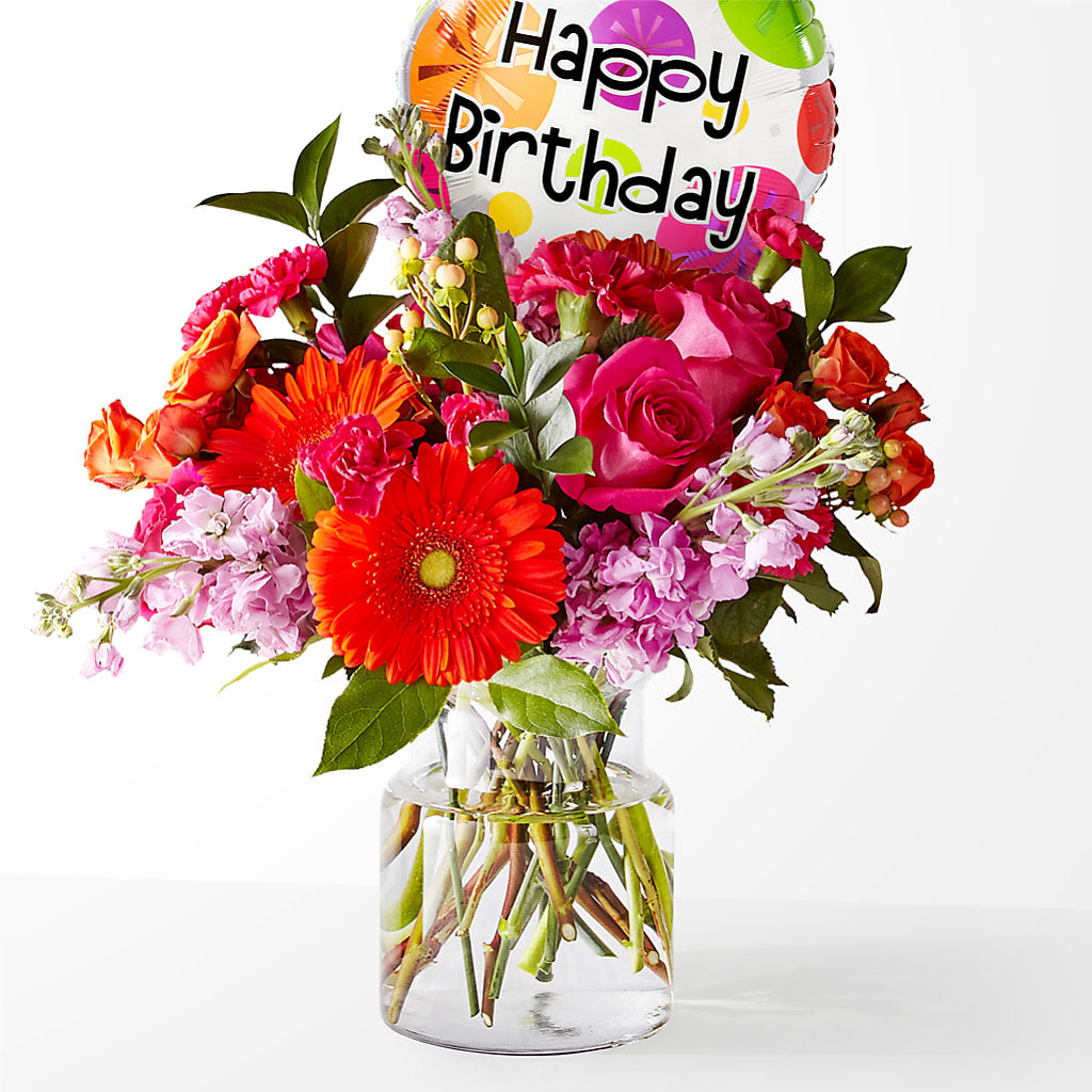 Fiesta Bouquet with Birthday Balloon – Attitudes-n-designs, Houma LA