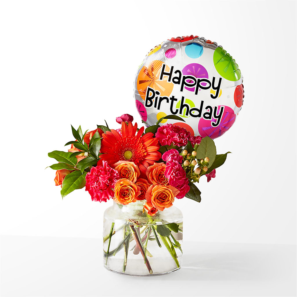 Fiesta Bouquet with Birthday Balloon – Attitudes-n-designs, Houma LA