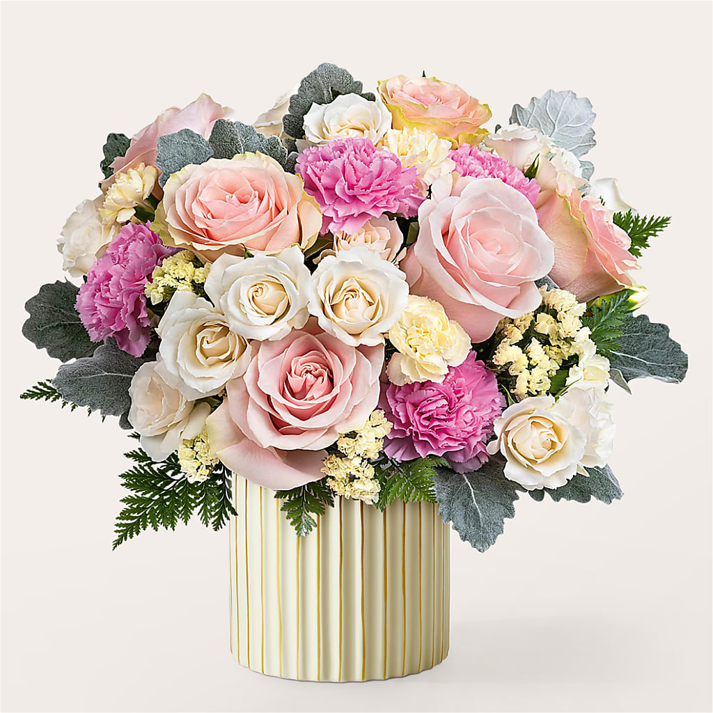 Blissful Moments Bouquet with Ivory Vase – Attitudes-n-designs, Houma LA