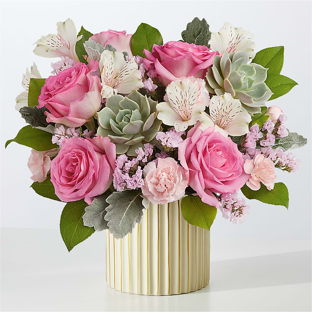 Dusty Rose Bouquet with Ivory Vase – Attitudes-n-designs, Houma LA