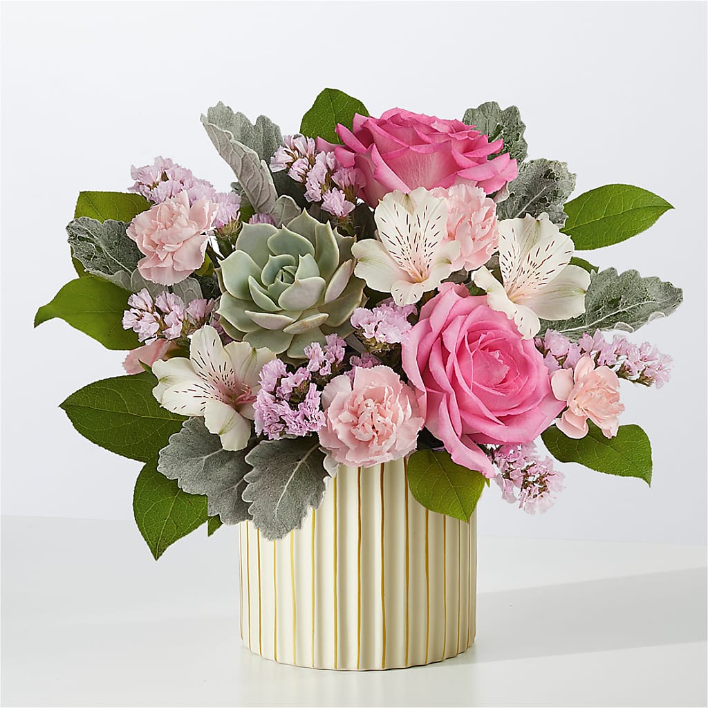 Dusty Rose Bouquet with Ivory Vase – Attitudes-n-designs, Houma LA