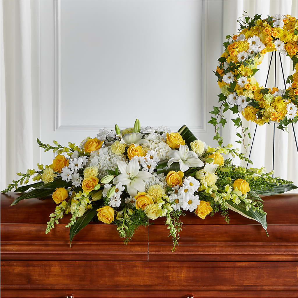 Golden Harmony Casket Spray – Attitudes-n-designs, Houma LA