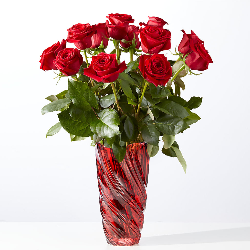 Classic Love Red Rose Bouquet with Luxe Swirl Vase – Attitudes-n-designs, Houma LA